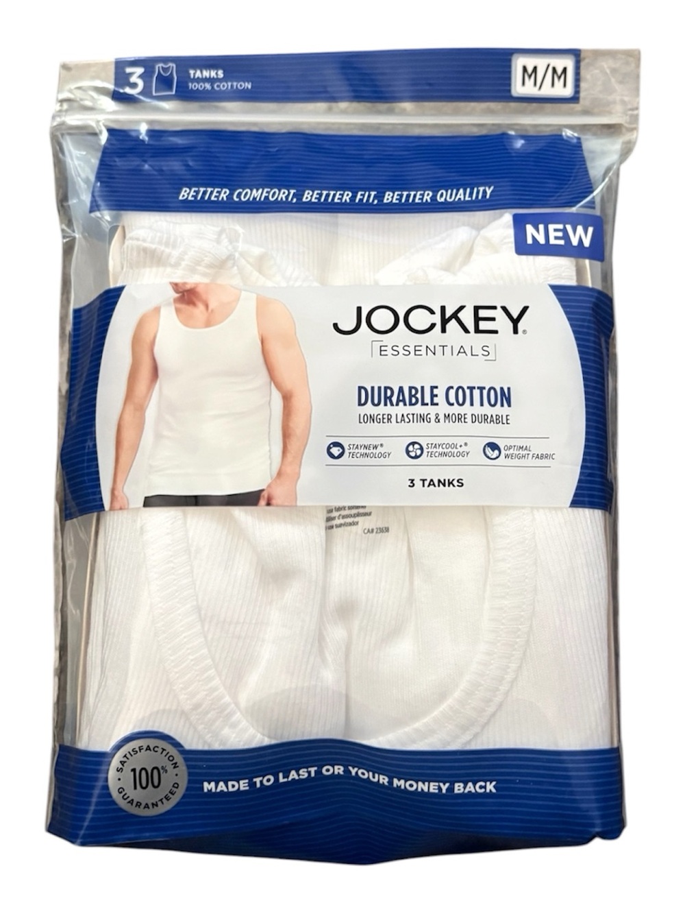 Jockey Essentials White Men's Cotton Tank Tops - 3 Pack